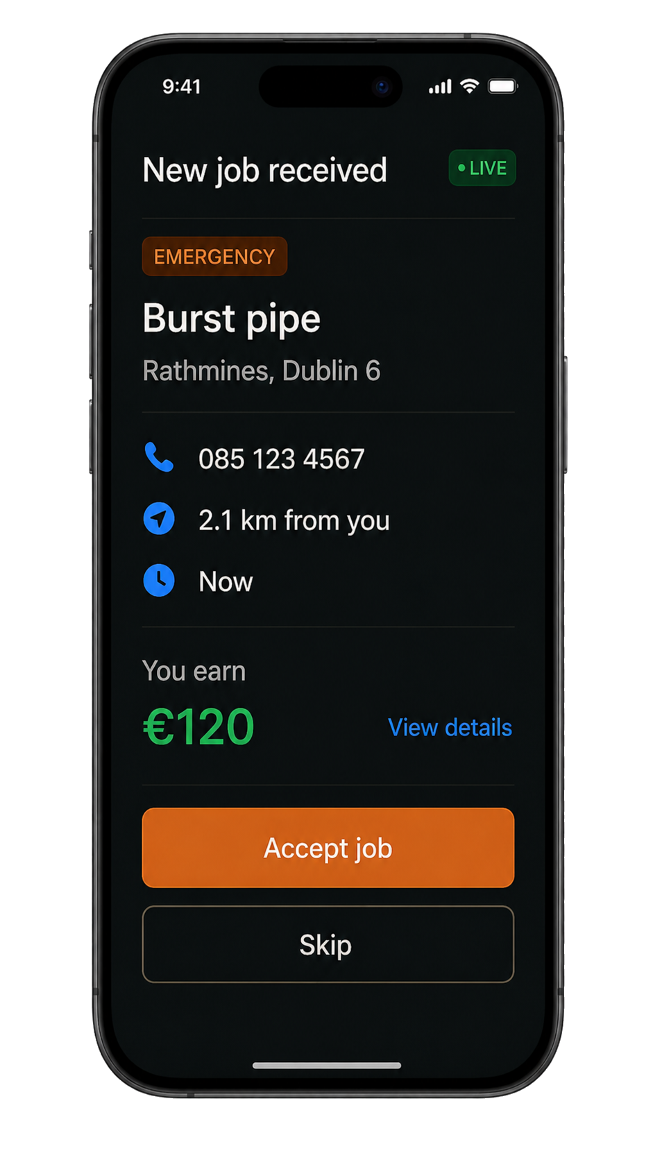 Example Airis job alert on a phone