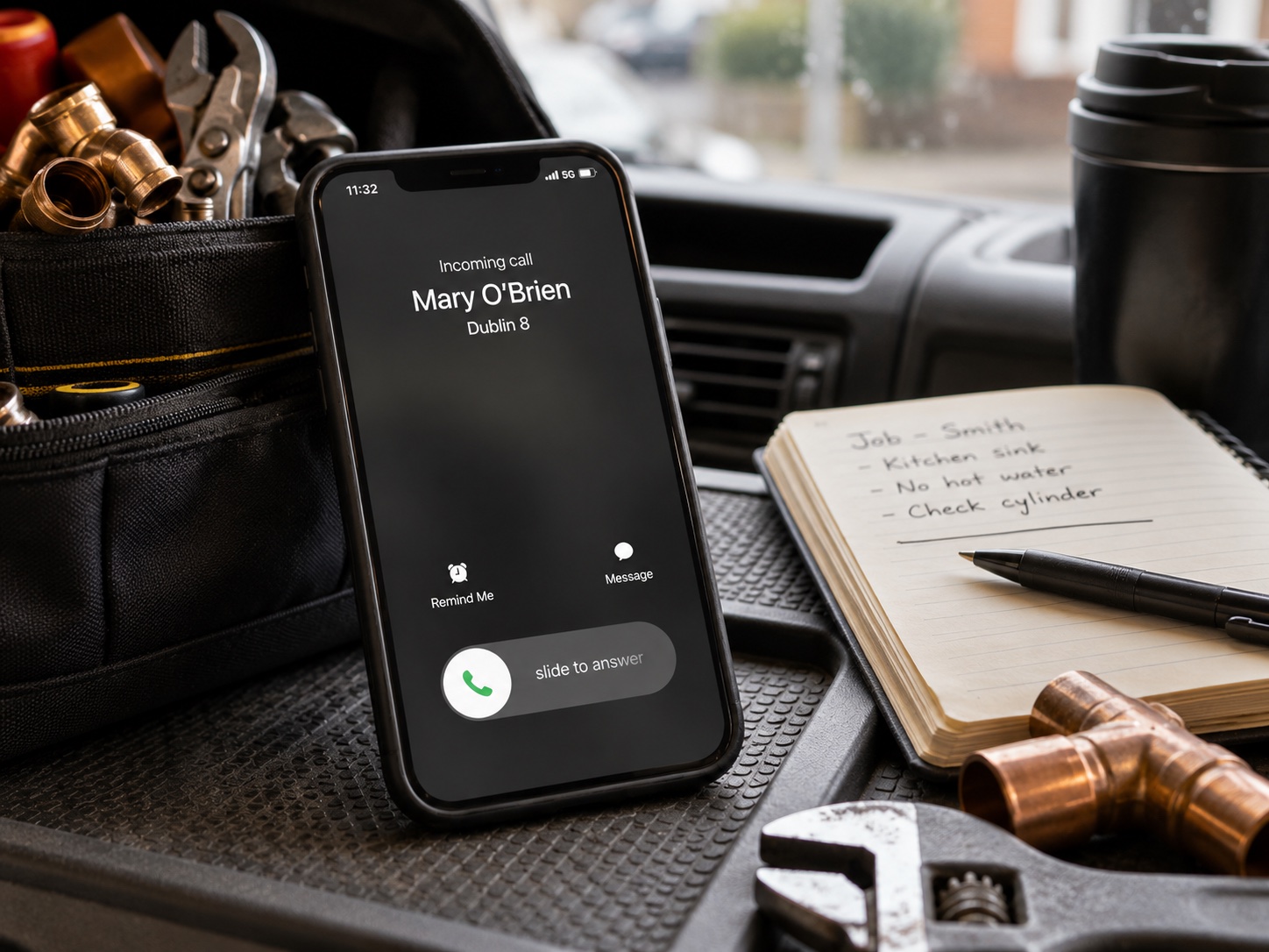 Incoming customer call on a plumber's phone